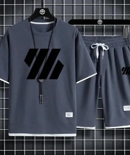 Mens Sports Suit Fashion Short Sleeve Tracksuit Men Suits Summer Men's Two Piece Set Linen Fabric Casual T-Shirt and Shorts Set
