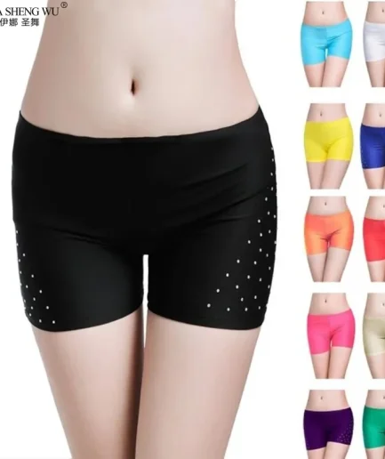 Belly Dance Safety Shorts Women's Belly Dance Clothes Leggings Tight-fitting Stretch Safety Pants with Diamonds Short Pants