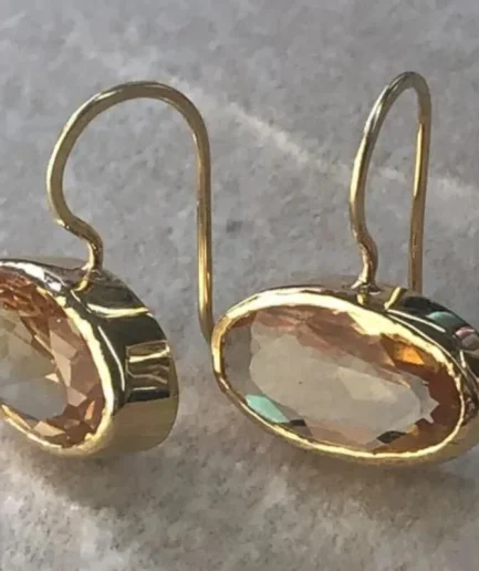 Fashion Metal Gold Color Oval Champagne Stone Dangle Earrings for Women Exquisite Engagement Wedding Earrings Jewelry