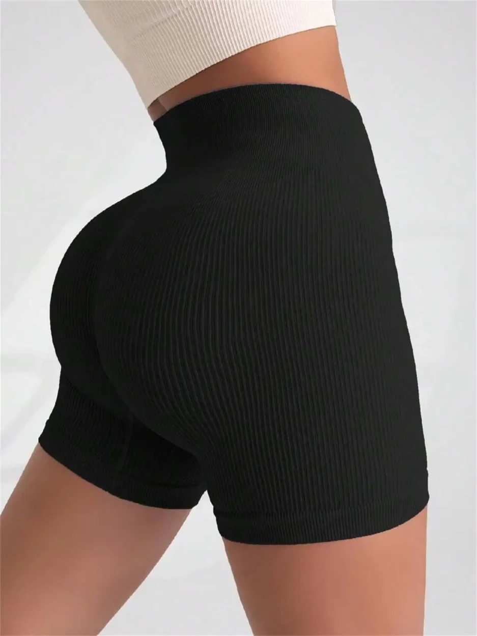 High-waisted Yoga Pant For Women, Designed To Lift And Shape, Tight-fitting With Solid Color And Ribbed Texture, Sports Shorts - Image 2