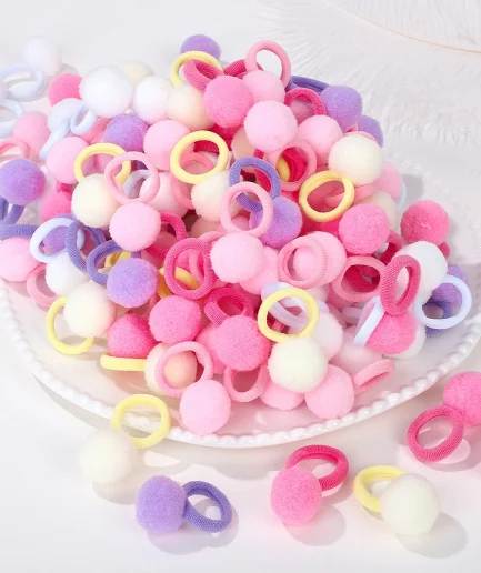 20pcs New Kids Elastic Hair Bands Girls Plush Ball Rubber Band Children Sweets Scrunchie Hair Ties Clip Baby Hair Accessories