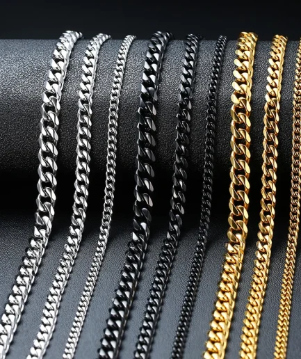 Vnox Cuban Chain Necklace for Men Women,Basic Punk Stainless Steel Curb Link Chain Chokers,Vintage Gold Color Solid Metal Collar