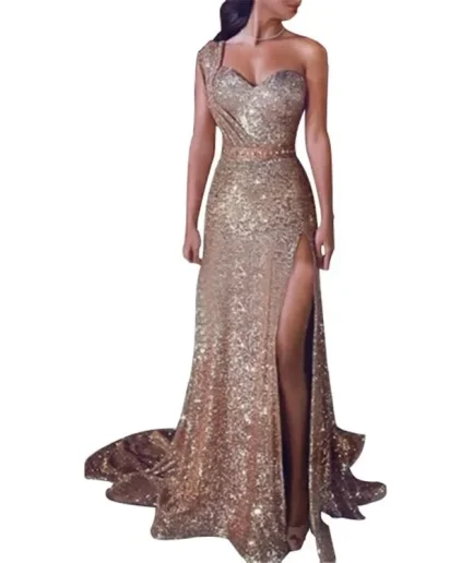 Elegant High-End Fashionable Women's Evening Dress Gold-Embellished Silk Cotton Feeling Big Swoop Skirt For Special Occasions