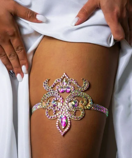 Rave Colorful Crystal Thigh Chain Belly Dance Accessories Gift 2024 Beach Bikini Geometric Sexy Leg Jewelry Dress for Women