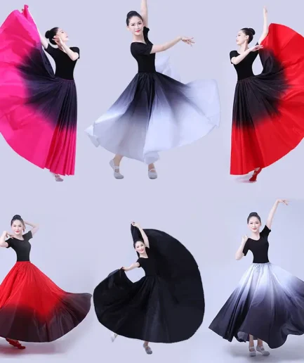 180/360/720 Degree Women Gradient Dance Skirts Modern Classical Dance Costume Performance Dance Practice Big Swing Long Skirts