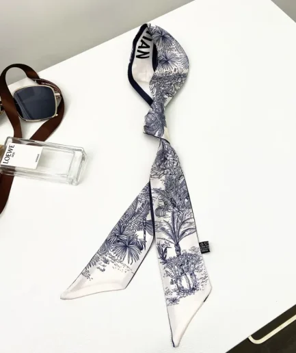 120*5cm Plant Jungle Printed Scarf for Women's Spring Summer New Model Emulated Silk Streamer Fashionable Retro Hairband Streame