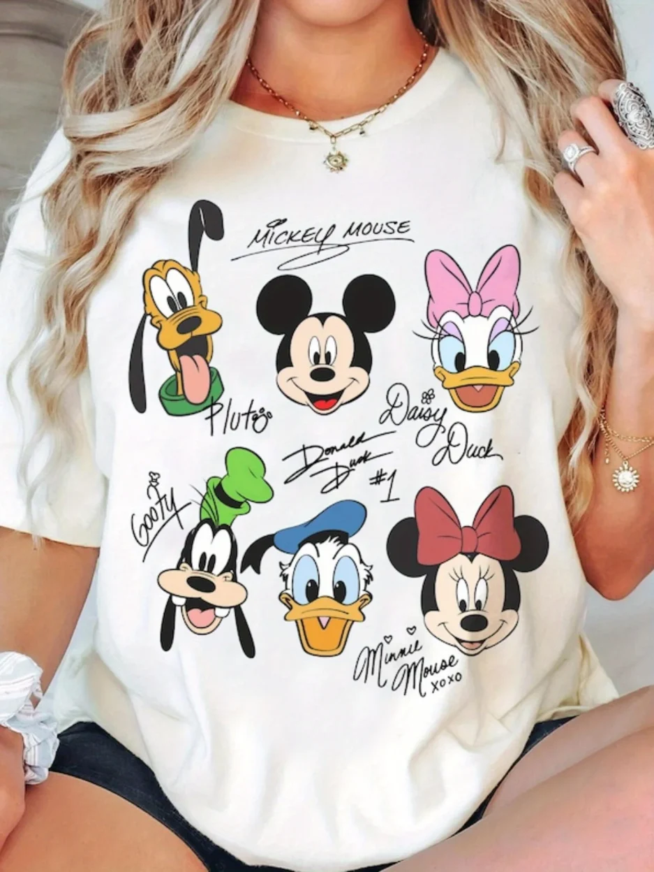 25 Plus Size Women's Summer Loose-Fitting Short-Sleeved Pure Cotton T-Shirt Suitable For Ladies Casual Wear Disney Mickey Print
