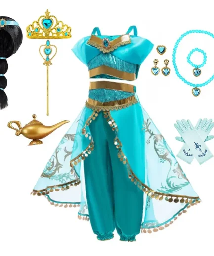 Arabian Style Princess Costume Kids Disney Jasmine Cosplay Girls Magic Lamp Story Role Play Performance Apparel Halloween Dress