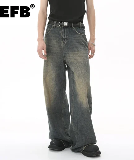 IEFB Summer Men's Denim Pants Old Blue Washed Male Jeans Straight Casual Menwear Loose Wide Leg Trousers New Fashion 9C354