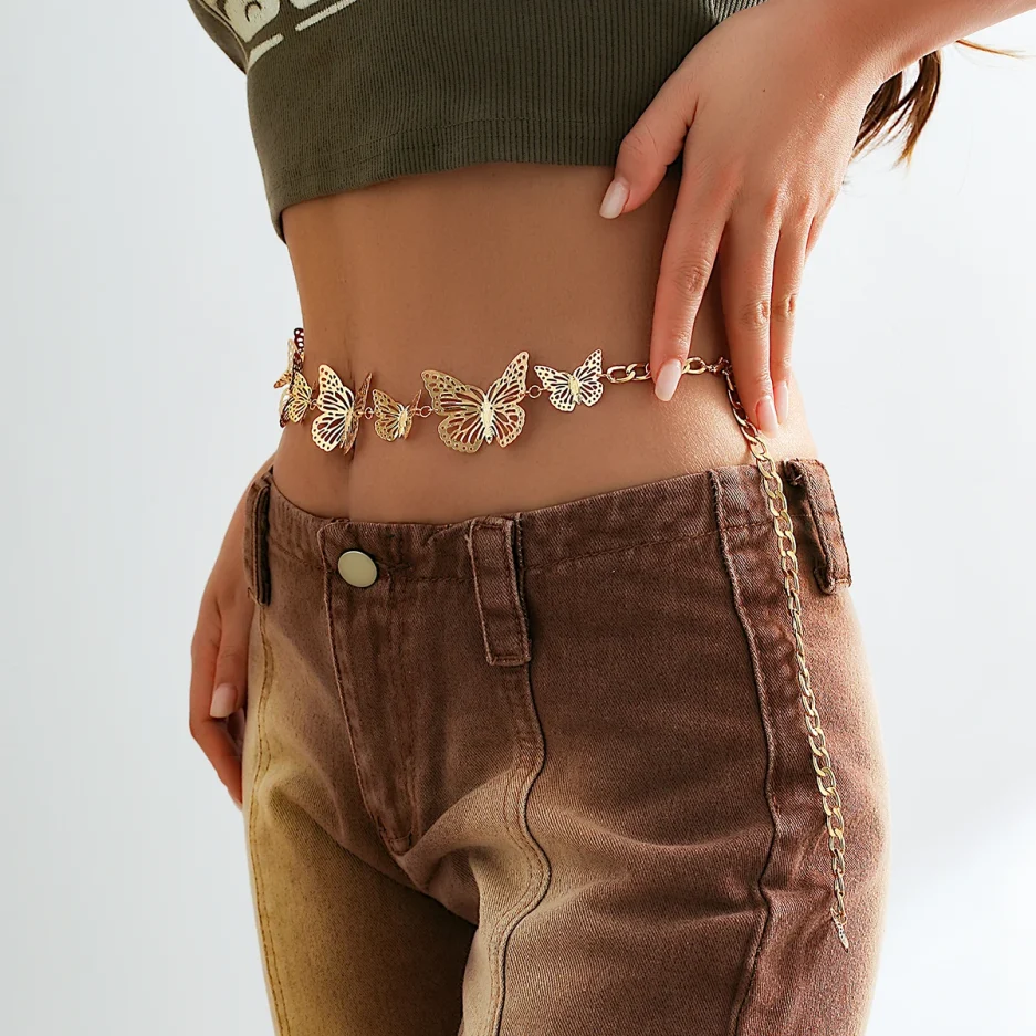 Salircon Punk Metal Three-dimensional Hollow Butterfly Waist Chain Trend Metal Body Chain Hip-hop Sexy Summer Beach Jewelry - Image 3