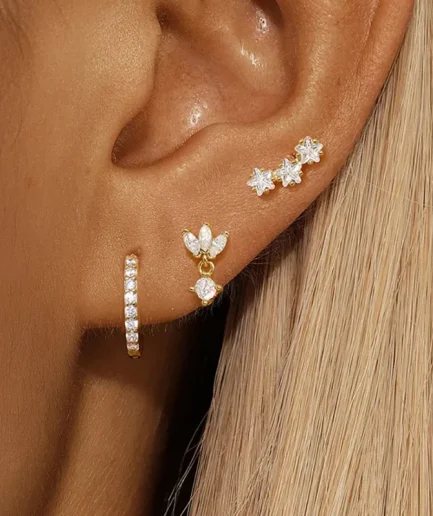 3PCS Luxury Star Pendant Piercing Earrings Set For Women Stainless Steel Zircon Punk Ear Studs Earring Lady Jewelry aretes