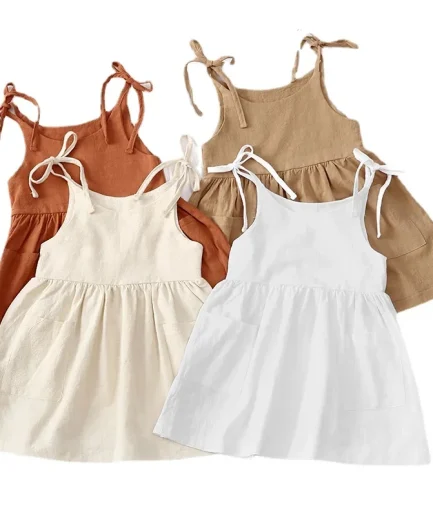 Summer Toddler Girl Dress Solid Cotton Sleeveless Children Dress Kids Sundress Slip Dress Fashion Girls Clothing