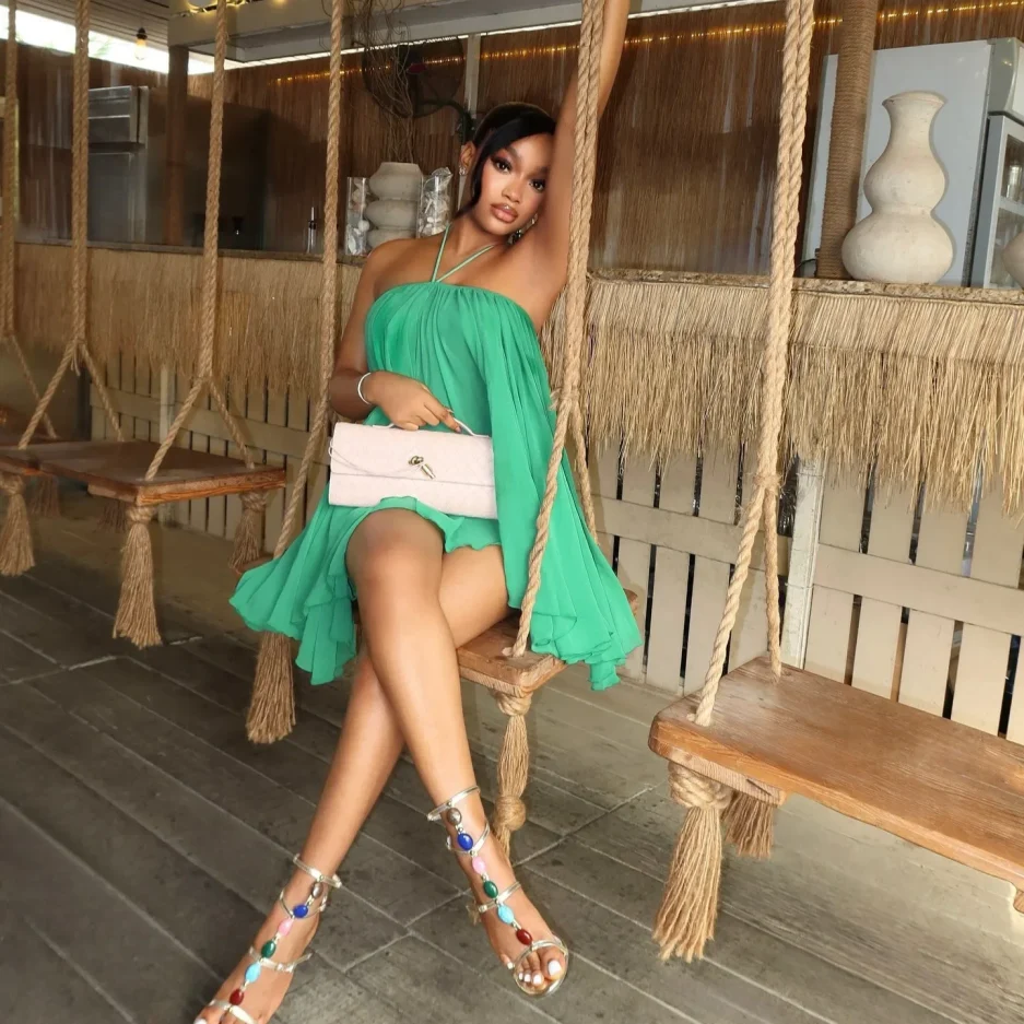 Sexy O-Shaped Mini Dress A700DS Cross-Border Spring Summer New Loose Neck Hanging Strap Women's Dress Empire Waist Short Length - Image 4