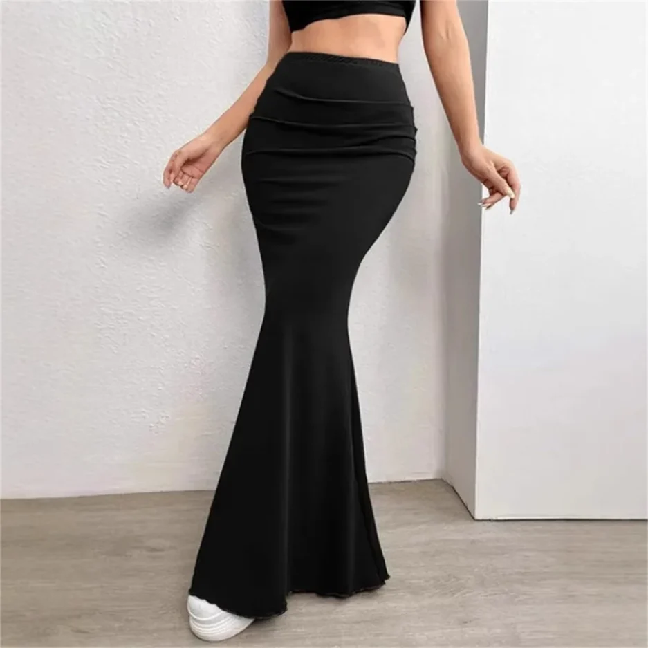 Women Solid Slim Fishtail Skirt Spring Summer New In Elegant Fashion High Waist Fold Skirts Lady Causal Street Short Dress Sexy - Image 2
