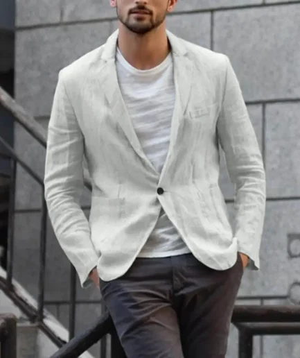 Cotton Linen Slim For Men Solid Color Long Sleeve Pockets Summer Coat Thin Male Casual Jacket Business Men Blazer