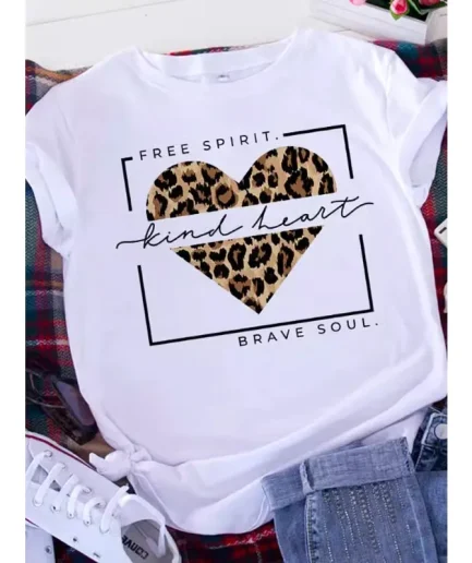 Brave Soul L American Retro Letters Love White T-shirt Women Short Sleeve Round Neck Loose Large Size Casual Top Oversized