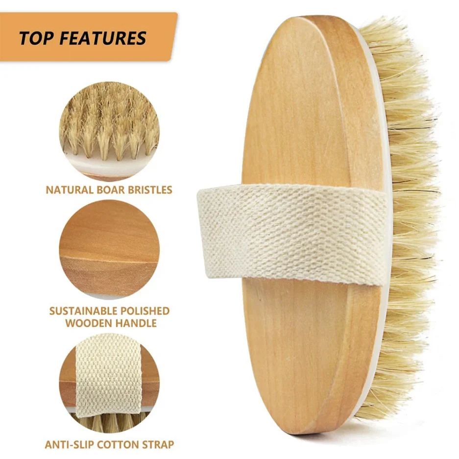 1pcs Exfoliating Wooden Body Massage Shower Brush Natural Bristle Bath Brush Soft SPA Woman Man Skin Care Wet Dry Body Brush - Image 2
