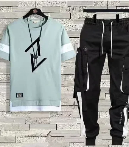 Men's Summer Thin Short Sleeve Casual Trousers Sport Suit Loose Fit Half Sleeve Tee Shirt One Set Chinese Mainland Origin