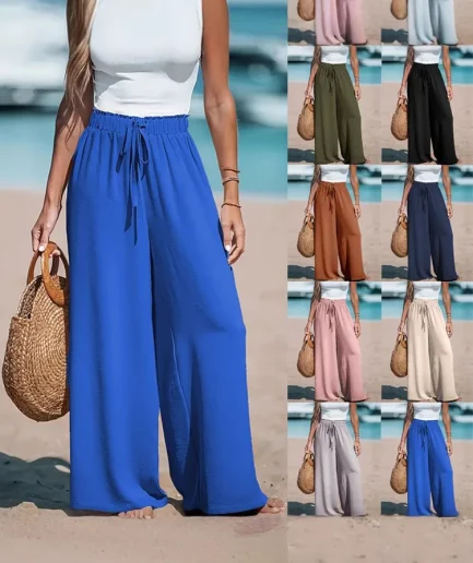 2025 Cross border Women's Four Seasons Wide Leg Loose Drawstring Casual Fashion Pants