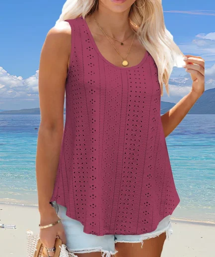 Plus Size Curved Hem Tank Top, Casual Crew Neck Sleeveless Tank Top For Summer, Women's Plus Size Clothing