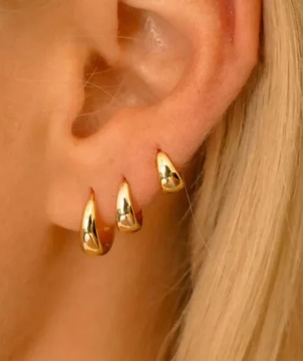 3 Pairs Chunky Gold Color Hoop Earrings Set for Women Girls 2024 Trend Jewelry Stackable Piercing Dainty Twist Cuff Earring