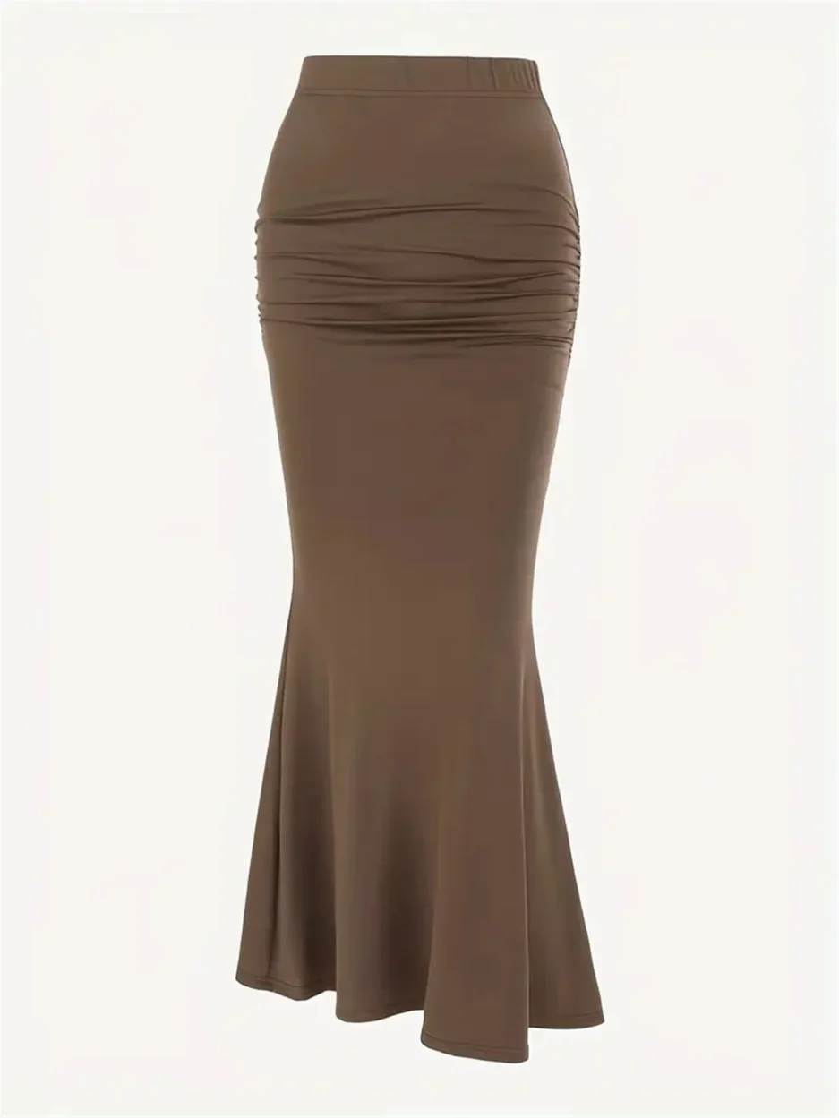 Women Solid Slim Fishtail Skirt Spring Summer New In Elegant Fashion High Waist Fold Skirts Lady Causal Street Short Dress Sexy - Image 3