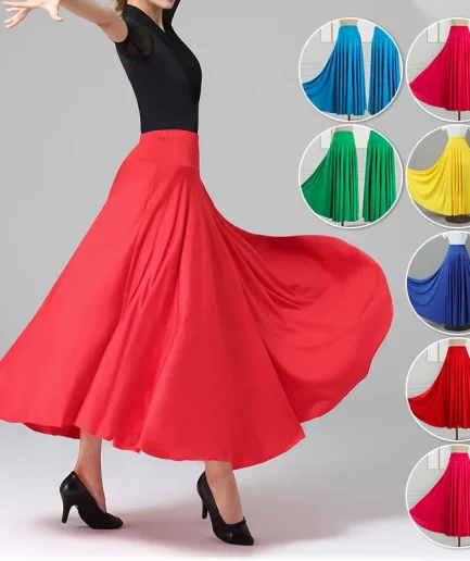 Lady Modern Swing Skirt Waltz Ballroom Dance Practice Ruffle Long Skirt Women Ballroom Dance Skirt Tango Performance Dresses
