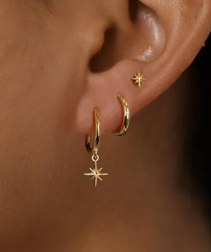 3 Piece Fashion Stainless Steel Round Star Drop Earrings Set for Women 18K Golden Plated Dangle Earring Punk Unisex Rock Jewelry