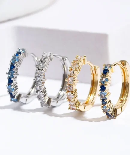 Luxury Stainless Steel Colorful Zircon Hoop Earrings For Women Fashion Korean Huggie Earrings Wedding Jewelry pendientes mujer