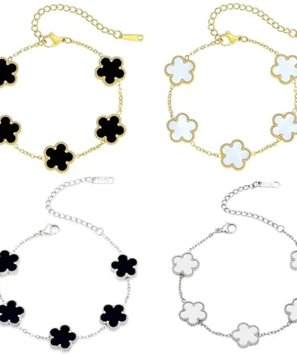Lucky Clover Women's Hand Bracelets Double Sided Flowers Jewellery Gifts Stainless Steel Bracelet Gold Plated Bracelets Man