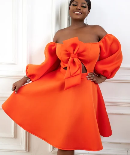 Aomei Ball Gowns Dress for Women Plus Size Orange Off Shoulder Cut Out A-Line Summer Wedding Guest Evening Party Outfits 4XL