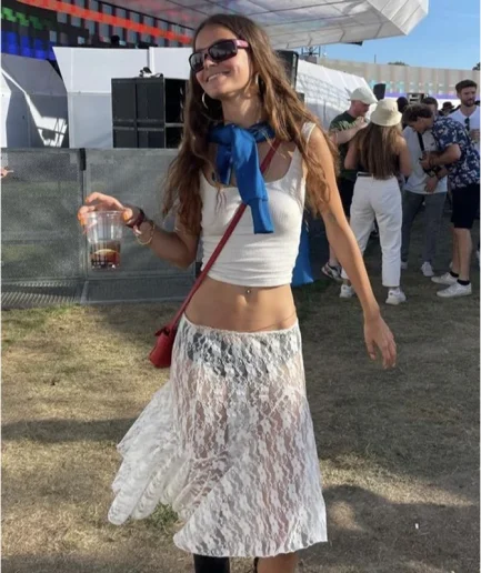 Xingqing 2024 Lace Skirt Women White See Through Floral Lace Low Waist Midi Skirts y2k Aesthetic Fairycore Beach Skirt Clubwear