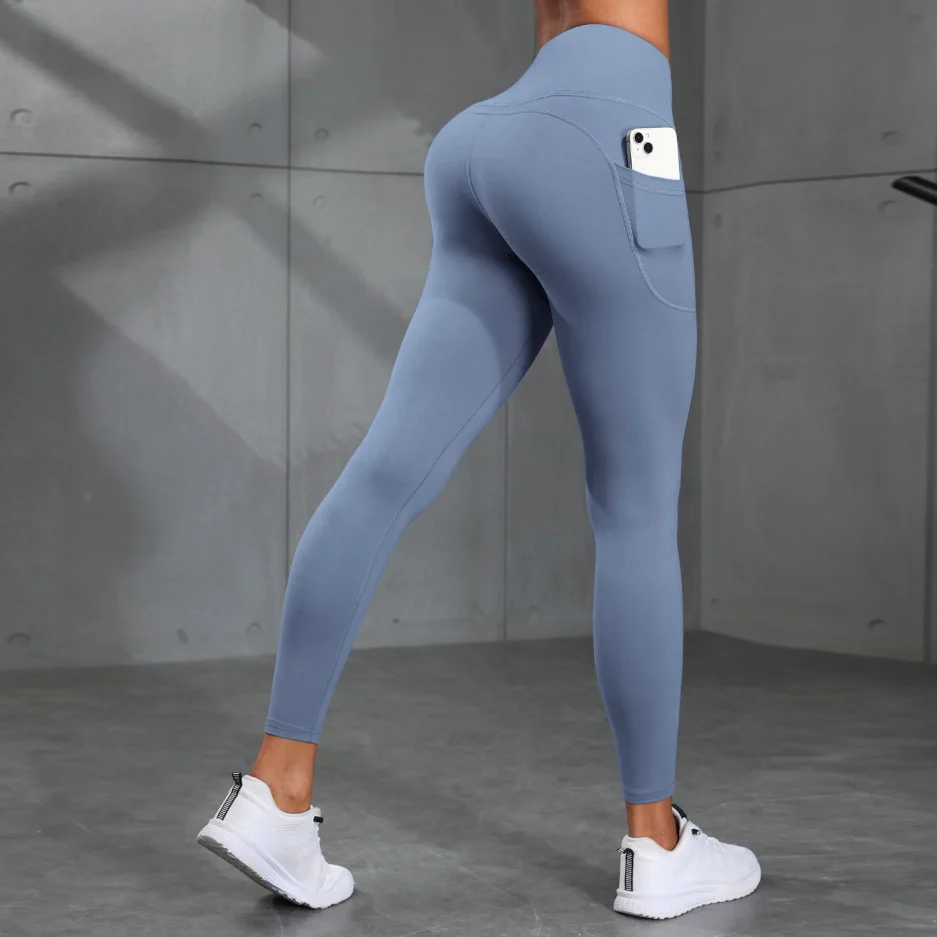 Women's High-Waisted Solid Color Yoga Pants With Pockets, Compression Leggings For Sports, Fitness, Running - Image 3