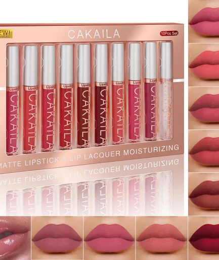 CAKAILA 10pcs/set Nude Lip Gloss Matte Velvet Lipstick Waterproof Long-lasting Liquid Lipstick Women Moist Lip Tint