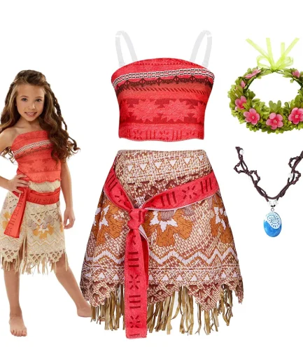 Ocean Adventure Cartoon Role Play Costume Moana Two Pieces Dress up for Girls Polynesian Style Vaiana Princess Costume Halloween