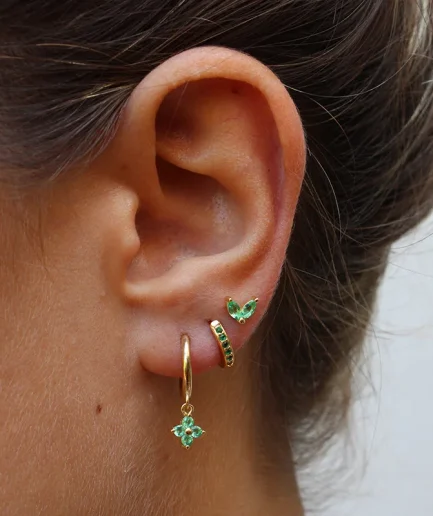 3PCS Stainless Steel Green Crystal Zirconia Hoop Earrings Set For Women Geometric Cartilage Piercing Earring Fashion Jewelry