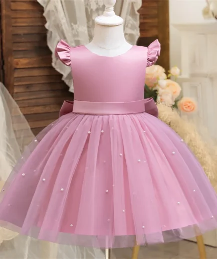 Toddler Girl Flower Birthday Tulle Dress Backless Bow Wedding Gown 1-8Y Kids Party Wear Princess Dress Baby Girl Bowknot Dresses