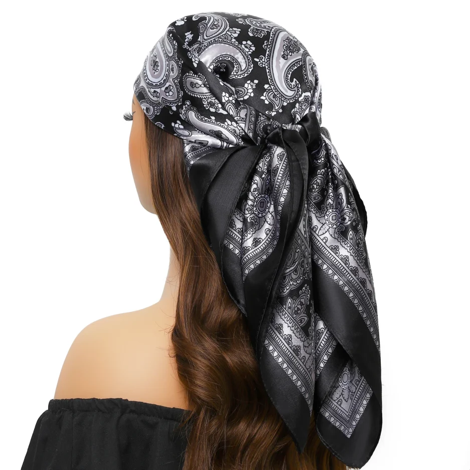 Head Scarf Women Luxury Brand Square 90*90cm Silk Foulard Satin Bandana Cheveux Soft Neckerchief Hijab Hair Scarves For Ladies - Image 5