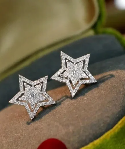 Trend Silver Color Star Crystal Stud Earrings for Women Exquisite Geometry Ear Jewelry Accessory Wholesale Girl Gift