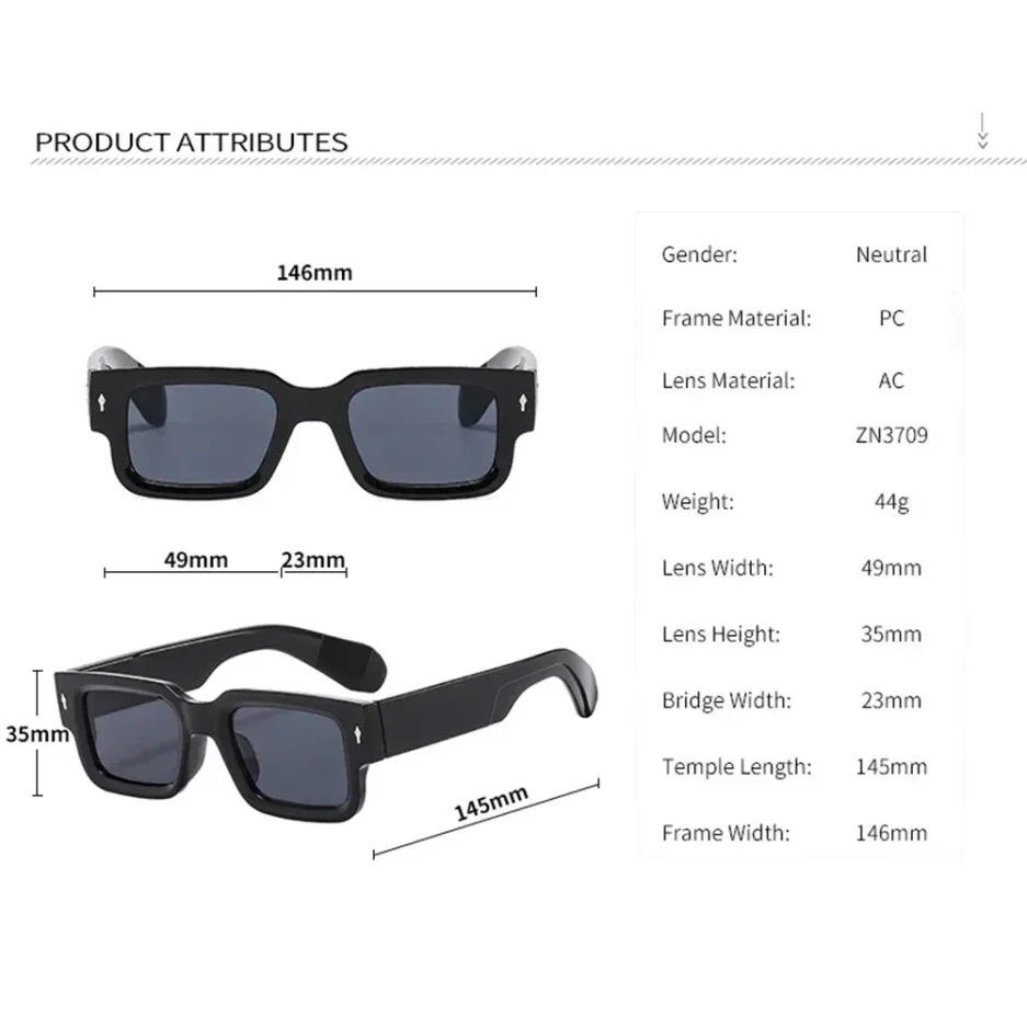 Retro Men Square Sunglasses For Women Vintage Luxury Rivet Designer Sun Glasses Fashion Arrow Shades UV400 Eyeglasses - Image 6