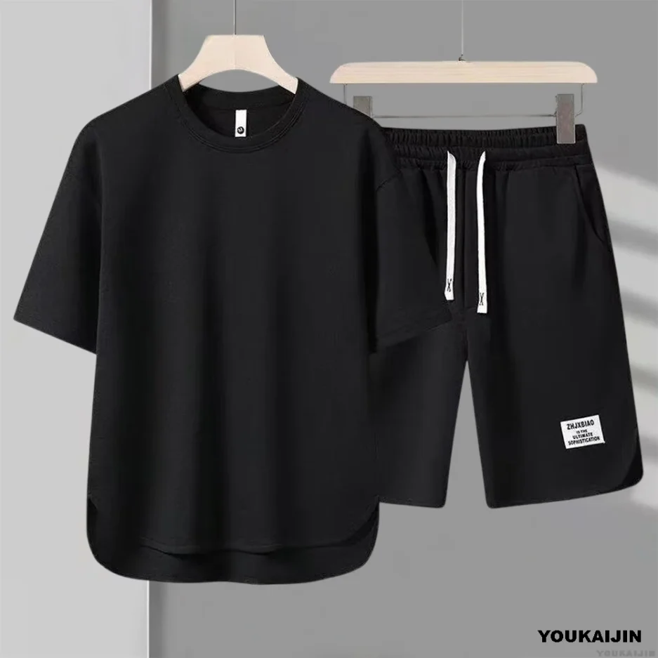 Men's New Waffle Summer Suit 2025 Korean Casual T-shirt + Shorts Suit Men's Tracksuit Solid Color Tracksuit Loose Suit - Image 4