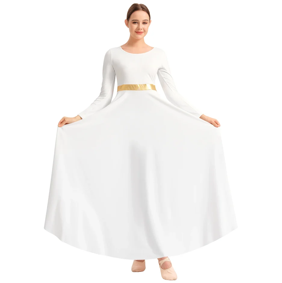 Metallic Praise Dance Dress for Women Long Swing Liturgical Worship Church Robe Dress Lyrical Dancewearl Church Robe