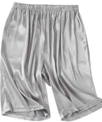 Summer Men's Home Solid Silk Satin Pajamas Shorts Breathable Pyjamas Boxers Short Sleep Bottoms Nightwear Comfortable Sleepwear