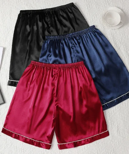 3 Pack Men's Satin Silk-like Sleep Shorts Soft Comfortable Sleepwear for Men Summer Lounge Home Wear Casual Shorts