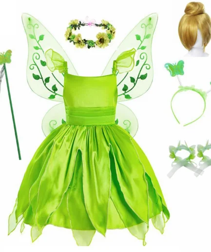Girls Flower Fairy Dress Up Kids Princess Dress With Wings Halloween Princess Costume Elves Party Tinkerbell Tinker Bell Dress