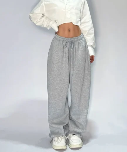 Casual Solid Sweatpants For Women High Waist Lace Up Loose Joggers Pant Classic Baggy Streetwear Female Sport Dance Trouser Y2K