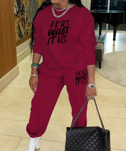 Plus Size Casual Sports Hoodie Two-Piece Set Loose Long Sleeve T Shirt Letter Pants for Women