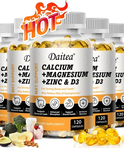 Calcium, Magnesium, Zinc + Vitamin D3 for Healthy Teeth, Bones and Muscles, Heart and Nervous System Health, Immune Function