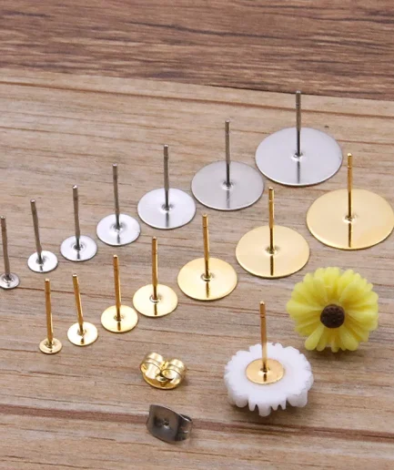 50-100pcs 2 Color Stainless Steel Earring Studs Blank Post Base Pins With Plug Findings Ear Back For DIY Jewelry Making