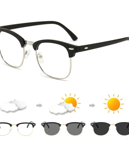 Classic Half Frame Photochromic Sunglasses Men Women Retro Rivet Chameleon Sun Glasses Male Fashion Change Color Driving Shades